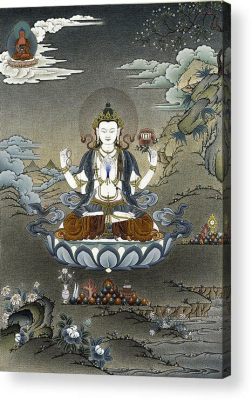 Bodhisattva Avalokiteshvara Rendered in Vivid Tones and Ethereal Grace!