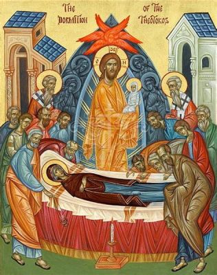 The Dormition of the Theotokos, an Exquisitively Detailed Icon Depicting Heavenly Ascent and Spiritual Transcendence!